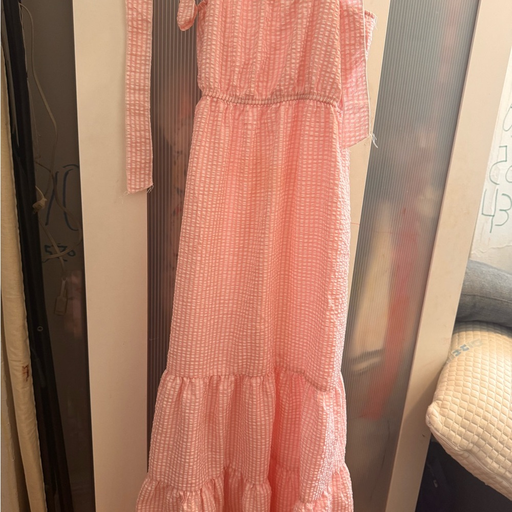 Elegant Pink Gingham Maxi Dress